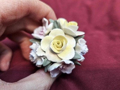 Porcelain Delicate Flowers in Basket Figurine 1 1/2'' Roses Bouquet