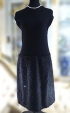 Chanel Black Tweed Sequin Dress L 40 Vintage Women's Fashion Luxury