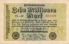 XXX-Rare genuine 10 Million Mark weimar inflation banknote 1923  fine con  !!