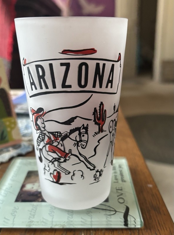 Vintage MCM  Arizona Frosted  Souvenir Glass Rare Red Cowboy Desert