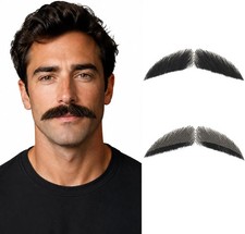 Fake Beard, Human Hair Realistic Mustache for Men, Thick Look Reusable Beard Lac