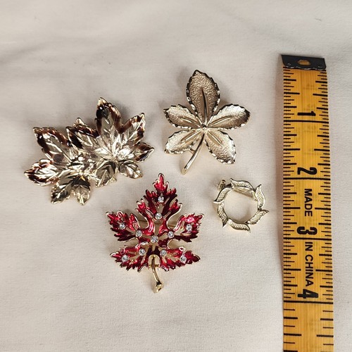 Spilla 4 Spille Vintage Gioielli Fall Leaves Tono Oro Non Marcata Sarah Cov Gerrys - Foto 5 di 7