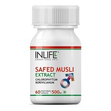 INLIFE Safed Musli Capsules 500mg  Natural Supplement for Strength, Stamina 60N