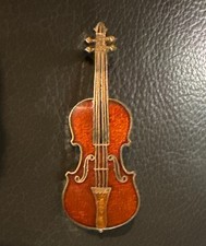 Vintage Violin Brooch Signed Enamel Pin Cello Future Primitive Made In USA 1988