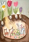 ACEO Original watercolor ink Painting Art MOUSE, carrot  miniature art, signed
