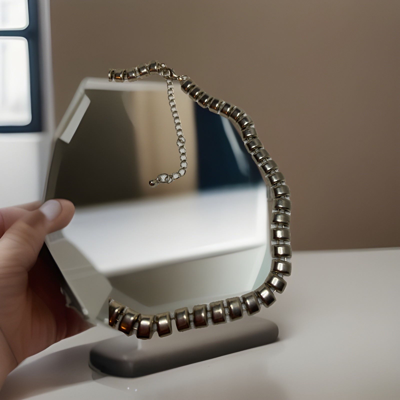 Statement Choker Reversible Block Link Silver Ton… - image 4