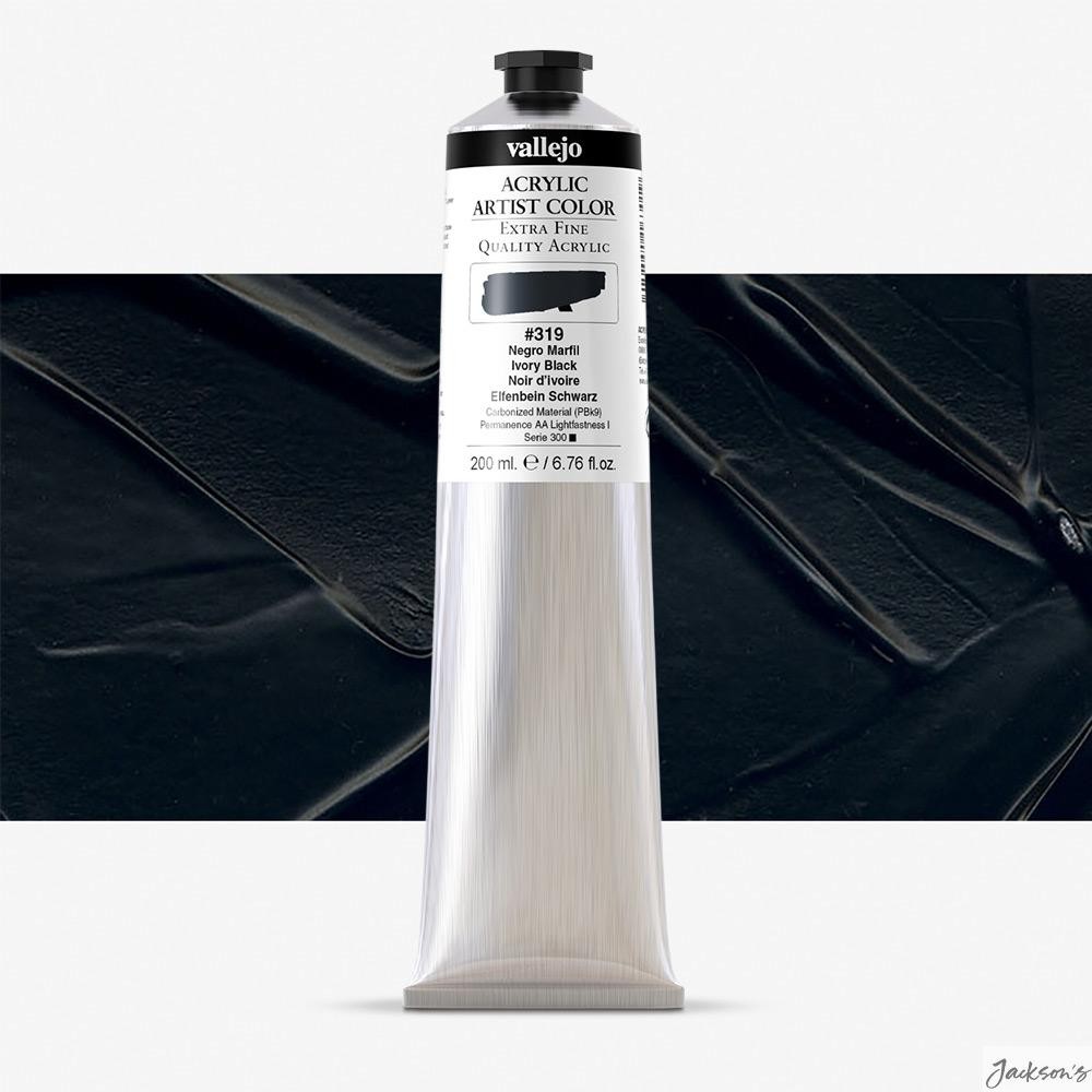 Vallejo Artist Acrylic Paint 200ml Ivory Black Fine Art Colour