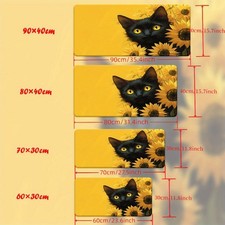 40 90cm1pc XXL Large Black Cat  Sunflower Gaming Desk Mat - Non-Slip Mouse Pad