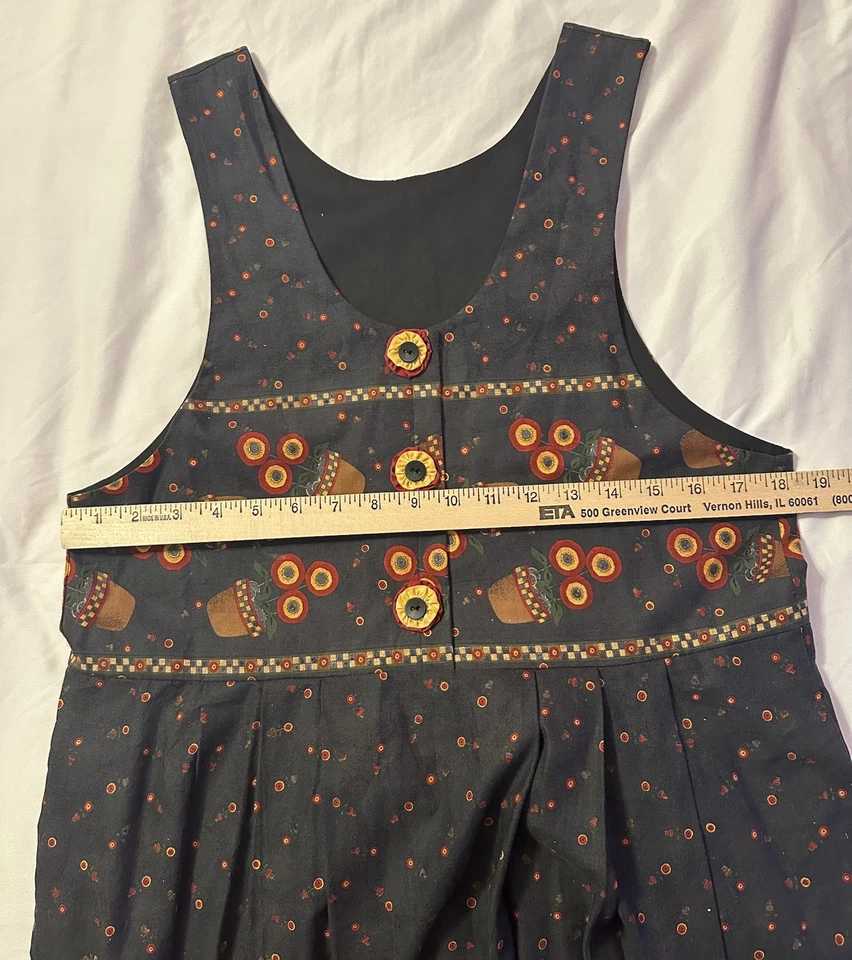 Vintage Handmade Dress Sleeveless Cottagecore Midi Dress Navy Folk Art Unique - Image 4 of 4