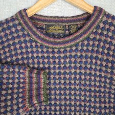 EDDIE BAUER VTG Mens Thick Shetland Wool Sweater Sz XL Jackquard Knit Crew Neck