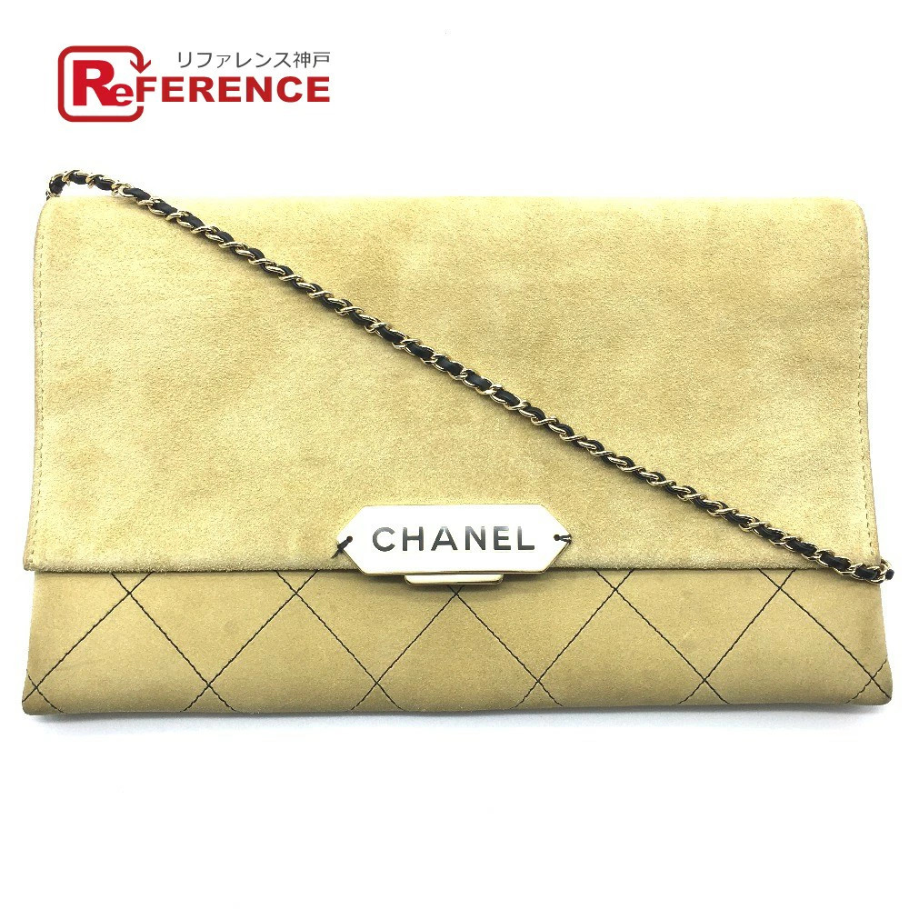 Chanel Logo Matelasse Bag Flap Single Chain Shoulder Suede Women Beige