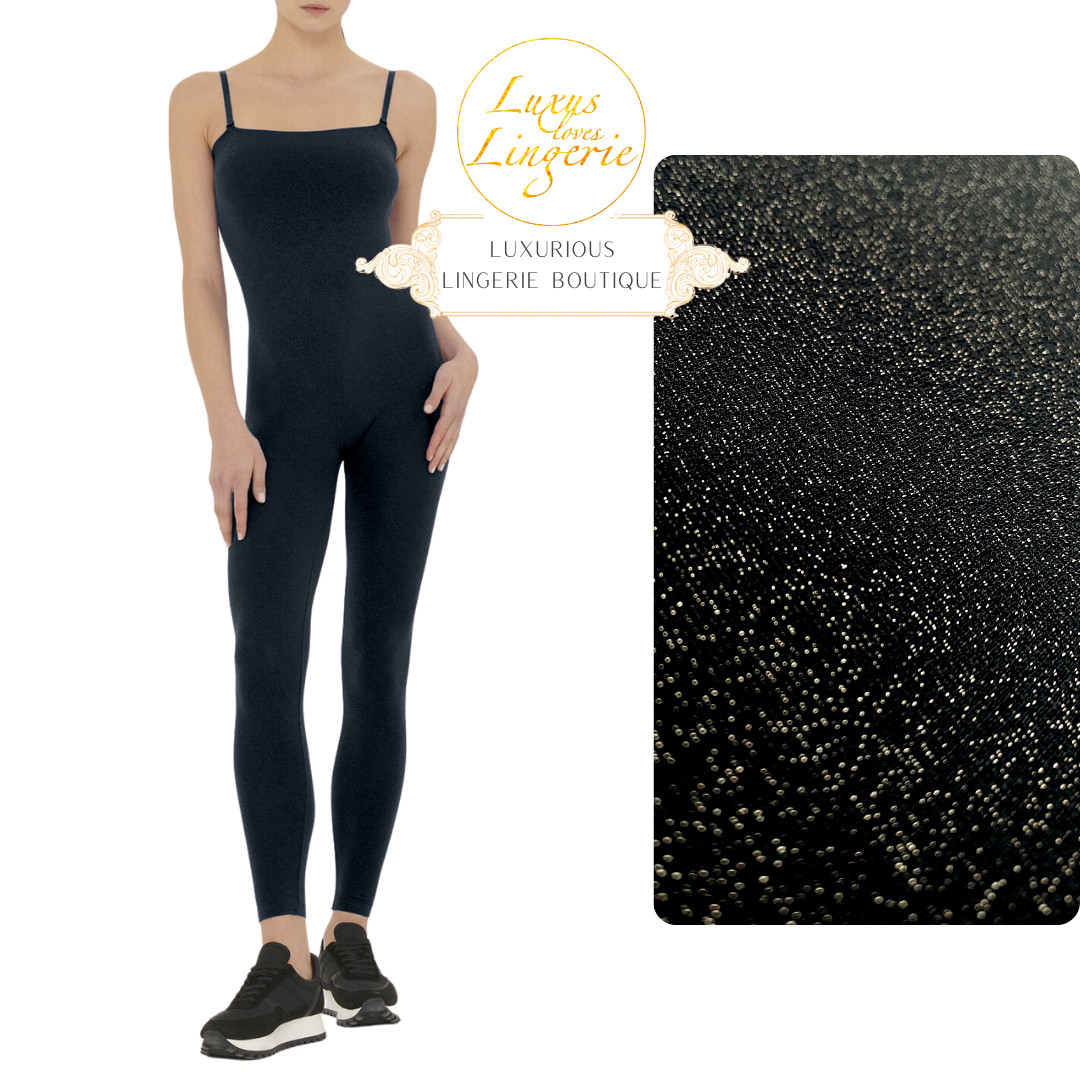 Shiny Jumpsuit By Wolford L Black Pewter Full Body Catsuit Sleeveless Glitter
