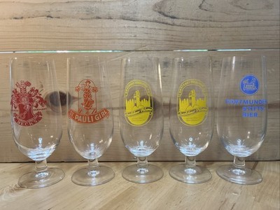 5 Vintage German Beer Glasses- St. Pauli Girl, Becks, Dortmunder, Iserlohn