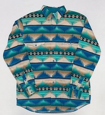 VTG Roper Button Up Shirt L 16.5 35 Blue Western Southwest Aztec Rodeo Ranch USA