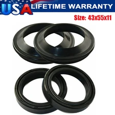 1 Set 43x55x11 Motorcycle Front Fork Damper Shock Oil Seal & Dust Seal Kits USA