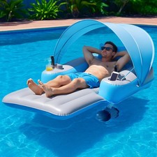Motorized Pool Float with Canopy, Rechargeable Motorized Floats with Cup Hold...