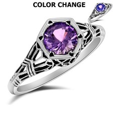 2CT Natural Alexandrite 925 Solid Sterling Silver Filigree Ring Sz 7 PA1
