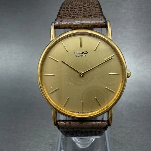 Seiko Watch Men 31mm Champagne Dial Gold Tone Round 5y30-7009 New Battery