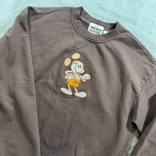 Disney Sweatshirt Large Mickey Mouse Embroidered Brown Fleece Genuine Mousewear