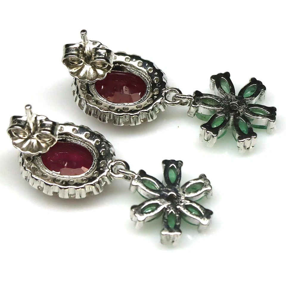 Giff für Sie 925 Sterlingsilber 6 x 8 Mm. Rot Rubin,Smaragd & Zirkonia Ohrringe - Bild 3 von 4