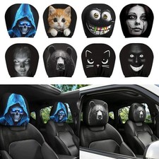 2Pcs Scary Face Printing Car Seat Cover Car Headrest Protector  Halloween