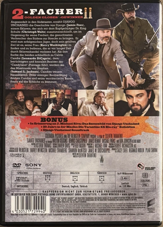 Django Unchained von Quentin Tarantino DVD Film Western Zustand Neuwertig - Bild 3 von 3