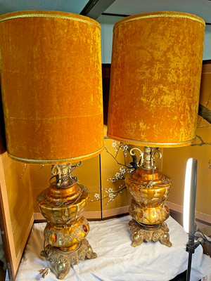 Stunning Pair of Vintage 1960s/1970s Hollywood Regency Statement Table Lamps