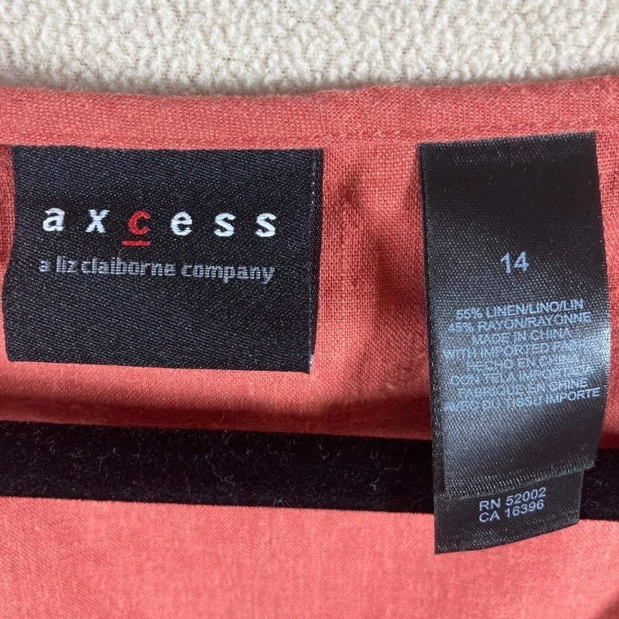 Top de mezcla de lino Axcess talla 14 babydoll terracota con cuentas cuello en V informal occidental Foto 2 de 4