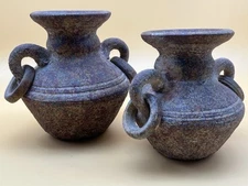 A Pair of Handcrafted Heavy Textured Earthenware Vases/Jugs with Ring Handles