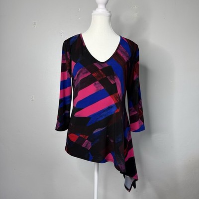 Clara Sunwoo XS Asymmetrical Hem Tunic Top Multicolor Abstract Womens Blouse USA