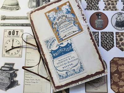 Junk Journal Booklet ''VINTAGE OFFICE''  Nostalgic Business Equipment LG 9x6 40pgs