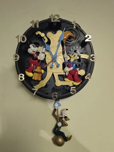 Vintage Disney Mickey Mouse Donald Duck Animated Talking Wall Clock Fully Tested