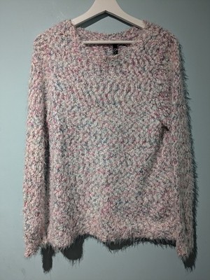 Evans Pink Grey Fluffy Eyelash Knit Soft Cosy Jumper, Size L