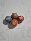 Civil War Era Handmade Clay Marbles Lot of 4 with Stars Shooter Star Red Orange