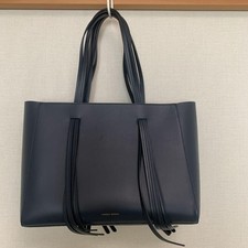 Mansur Gavriel Navy Leather Tote Bag Fringe Detail Minimalist Zip Top Japan