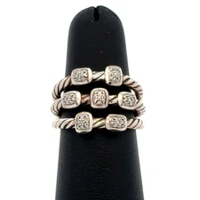 David Yurman 925 Sterling Silver White Diamond 3 Row Confetti Band Size 6 Ring