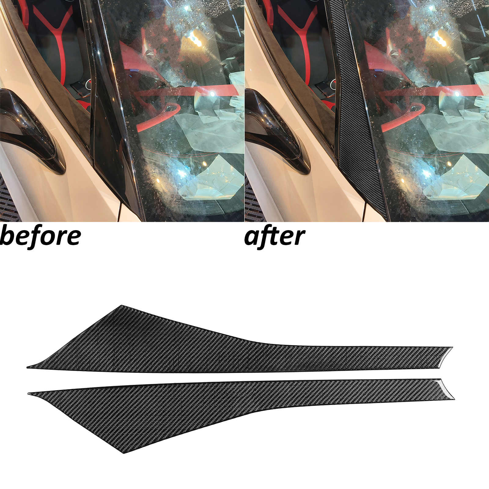 Real Carbon Fiber Exterior A-Pillar Panel Trim For Chevrolet Corvette C7 2014-19