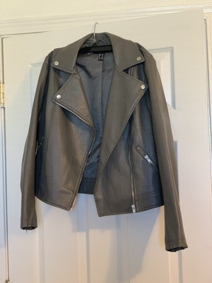 Forever 21 Faux Leather Moto Jacket And Sequin Tank Gray Tan