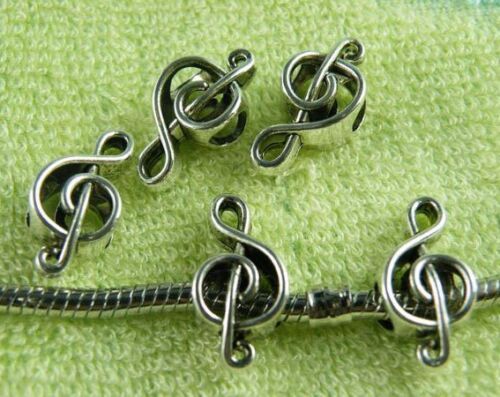 70 Music Note Tibetan Silver Big Hole Spacers Fit Bracelet 18x9x7mm ZN63276 - Picture 1 of 2