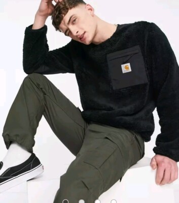 Carhartt Mens Black WIP Jackson Streetwear Fleece Crew Sweatshirt S