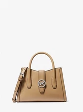 Michael Kors Gabby Small Camel Faux Leather Top Zip Satchel Crossbody Bag