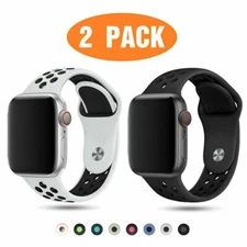 2 PACK Silicone Sport Band Strap for Apple Watch Series 8 7 6 5 4 3 2 1 38-49mm