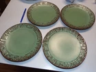 NEW 4 LUNCHEON 7F Plates 9" Frankoma MAYAN AZTEK Prairie GREEN Pottery