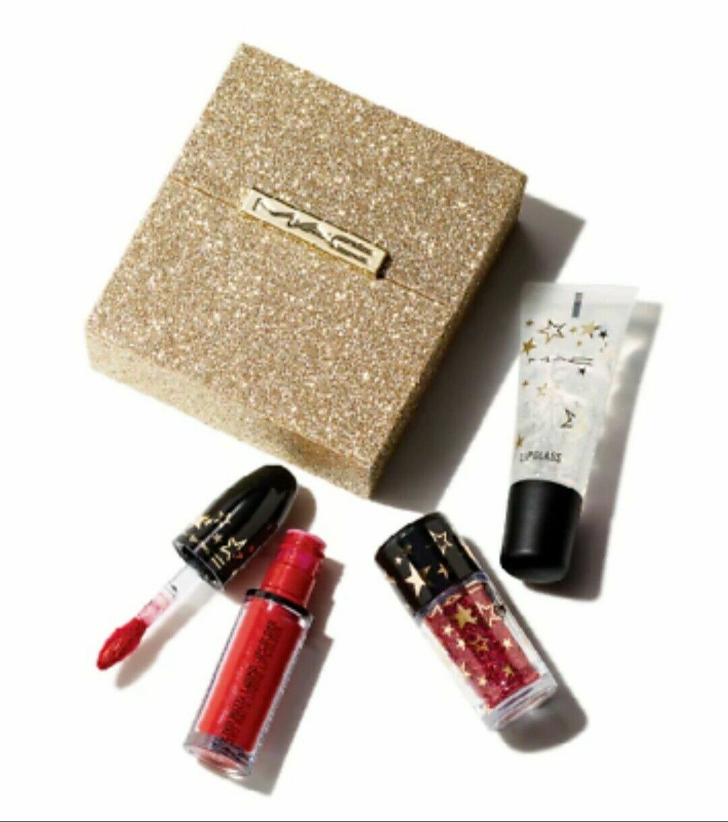 ｍａｃ✨2点☆ NIB MAC SHINING MOMENT KIT: RED GLITTERS CLEAR LIPGLASS FEELS SO
