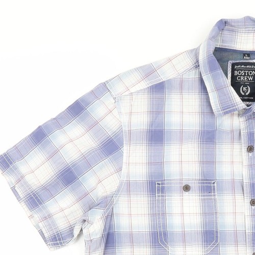 Boston Crew Mens Blue Plaid Cotton blend Size L Collared - Picture 3 of 12