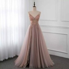 Wedding Dress Bridesmaid Dress Prom Dress V Neck Slit Dress