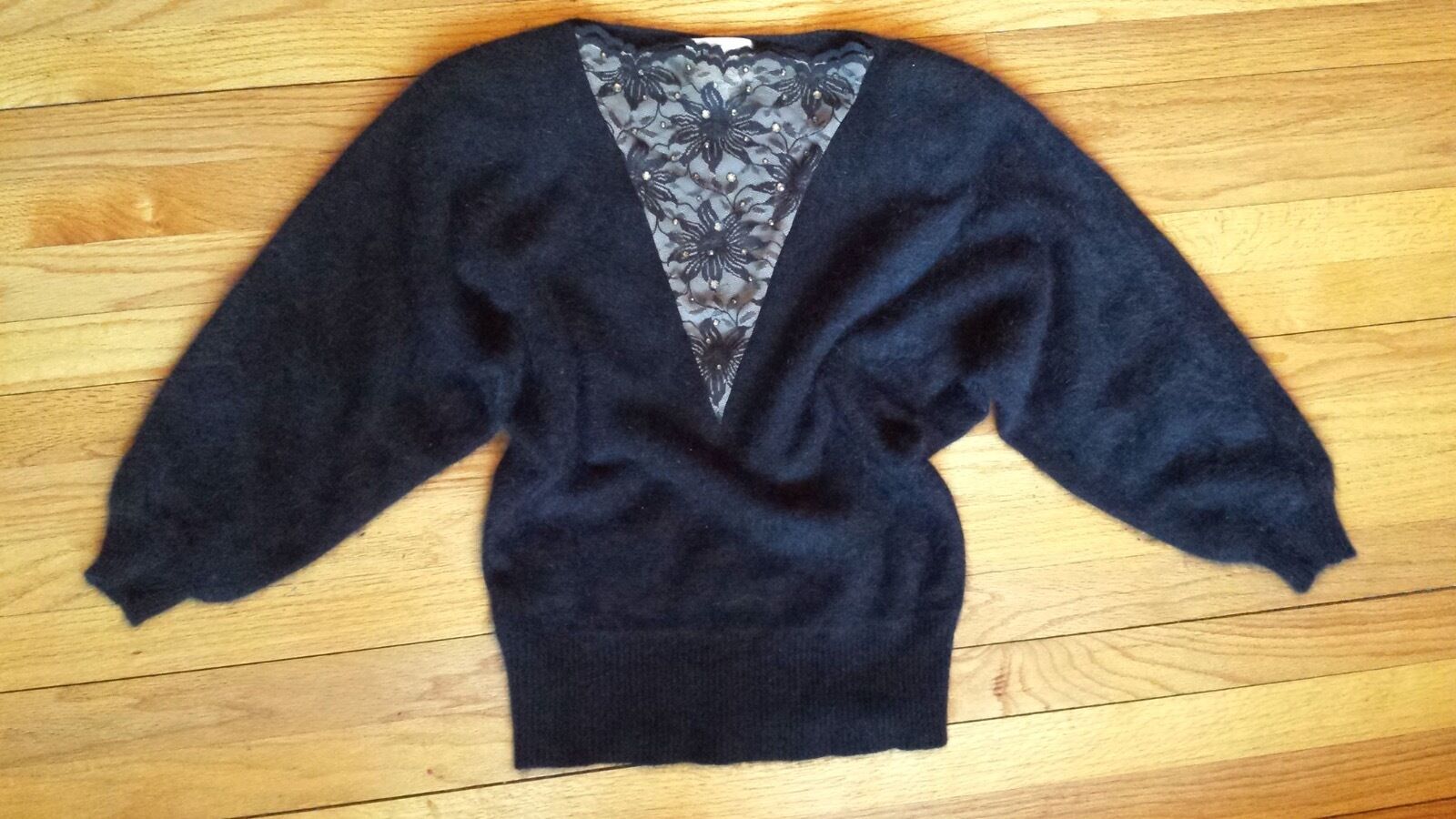 Vintage ANGORA Sweater JOAN LESLIE KASPER Black S… - image 1