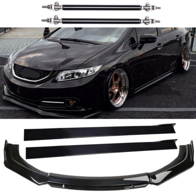 Front Bumper Spoiler Splitter Lip Side Skirt /Strut Rods For 9th Honda Civic