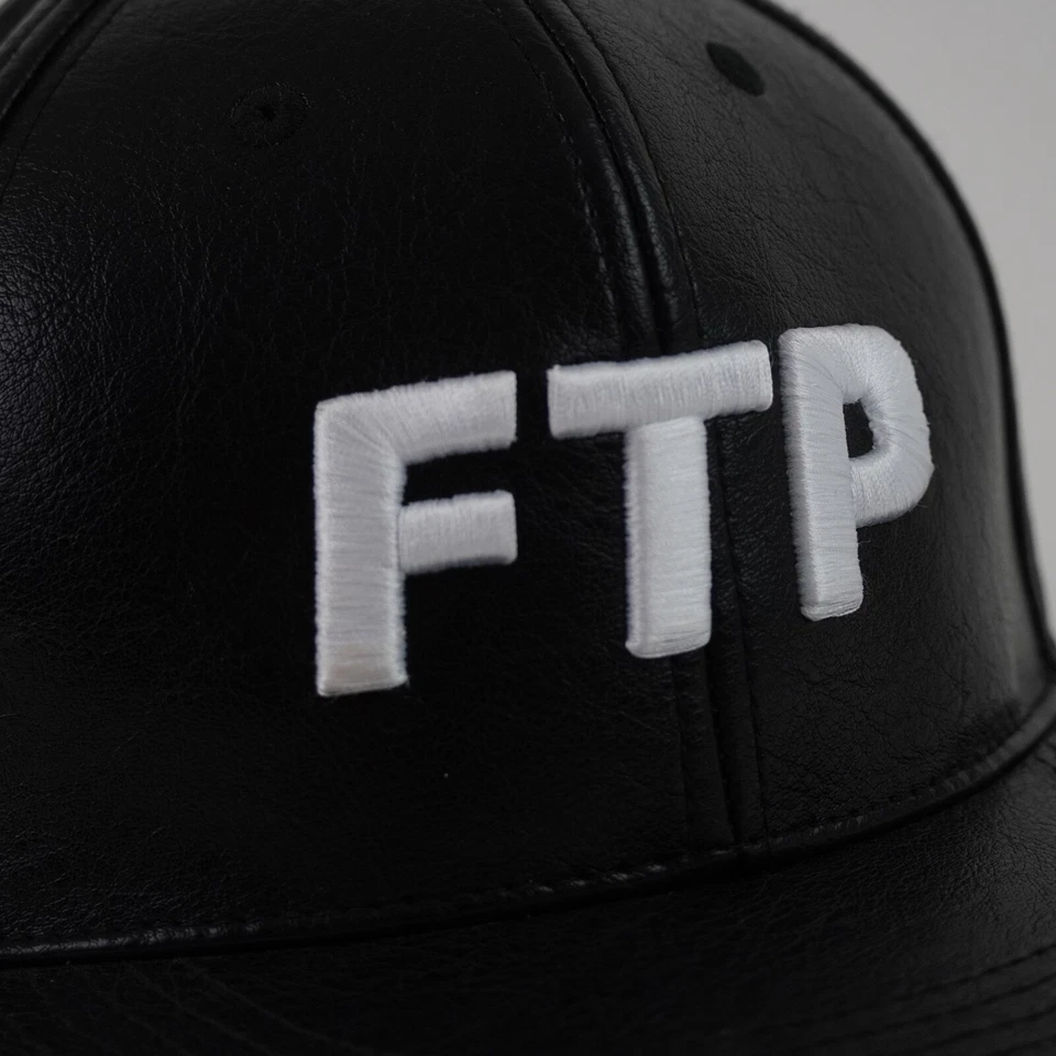 FTP Leather Logo Fitted Hat Size 7 Black Rare Streetwear Cap USA - Image 2 of 4