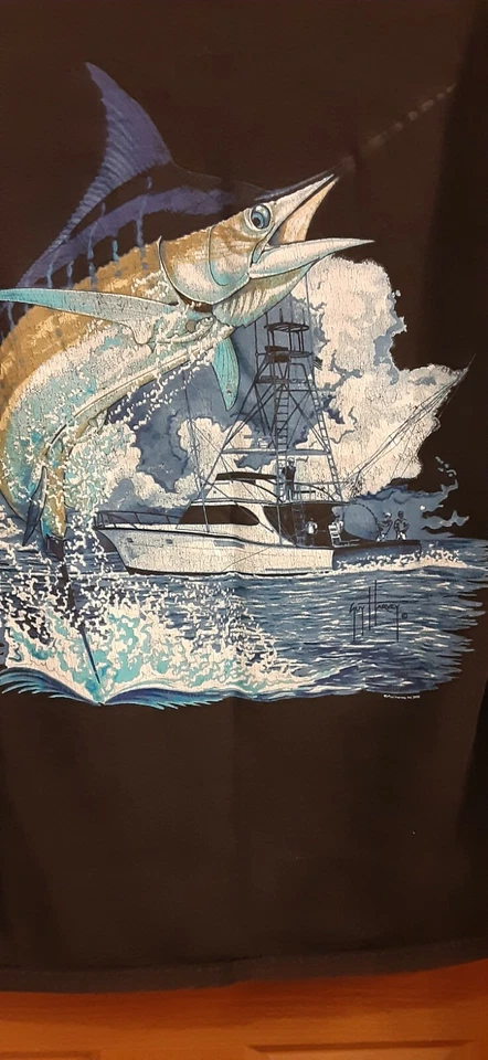 Camiseta Guy Harvey Original Azul Manga Larga Azul Marlín Pesca en Mar Profundo Talla M Foto 3 de 4